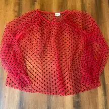 Peach Love California Top Large Red Sheer Polka Dot Blouse