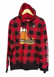 LL Bean x Peanuts Snoopy Boot Hoodie Buffalo Check Plaid L NWT