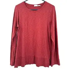 Sigrid Olsen Size Large Shirt Red Modal Long Sleeve Tee Solid Basic Shirt Top