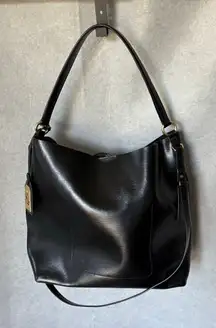 Ralph Lauren Cowhide Black Leather Hobo shoulder Bag Double Strap Sleek