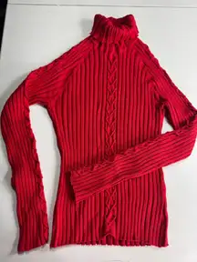 Willi Smith‎  Ribbed Knit Turtleneck Sweater Braided Detail Long Sleeve Pullover