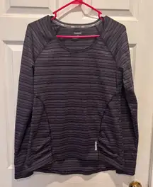 Reebok Women's Long Sleeve Athletic Top Striped Thumbholes Size Large Athletic