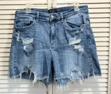 Judy Blue‎ Light Wash Mid Rise Jean Shorts Raw Hem Size 1XL Distressed