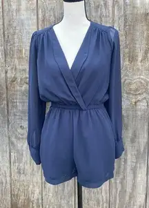 BCBG Generation Navy Sheer Long Sleeves Cinched Waist Romper Size XXS
