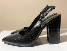 Macy’s Size 9 Black Macha Croctexture Sling Back Heels