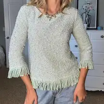 Vince Camuto funky knit top with fringe so cute for a casual winter moment