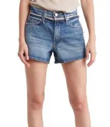 FRAME Atelier Sheer Inset Denim Shorts In Azul Size 27 Womens New