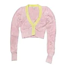 For Love & Lemons Sheila Cropped Cardigan Pink and Yellow