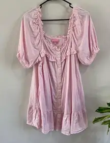 Stoney Clover x Target Pink Short Sleeve Ruffle Dress in Linen Blend