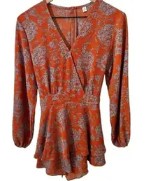 New Relipop Floral Print Romper in burnt orange - M‎