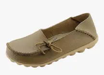 Beinfaith Women's Soft Cowhide Leather Loafer Shoes Slip-Ons Size 9.5 Beige