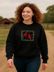 Vintage Grandma Sweater with Embroidered Cardinal Design