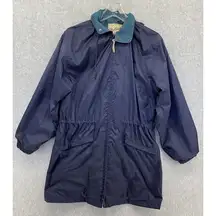 Woolrich  Women's Raincoat Blue Hoodie Size Small Nylon Jacket Cinch Waist long