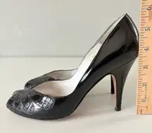 Garolini Womens Black Leather Y2K Peep Toe Pump High Heels Size 6.5 M Made ITALY