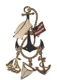 Nautical Brooch Pin Anchor Sailboat American Flag Enamel Gold Tone