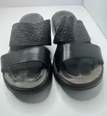 Dansko Black Double Strap Tooled Leather Slides Suze EU40/9.5