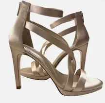 Antonio Melani  NWOB  Pamella Satin Strappy Dress Sandals Heels Champagne SIZE 10