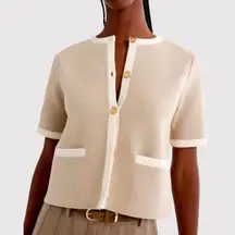 Abercrombie Fitch Womens Cardigan Beige LuxeLoft Short Sleeve Sweater Small