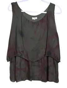H Trend Made In Italy Silk Dark Floral Layered Tank Top Size L