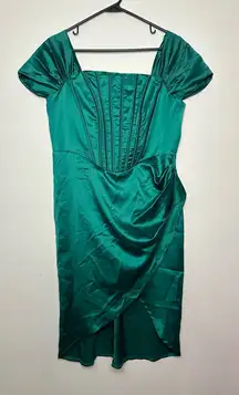 Green Satin Corset Mini Dress NWOT