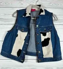 Blue Jean Vest Animal Cow Print Accents Size kids medium