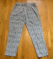 Joie 100% Silk Sz M Tapered Leg Pull On Flowy Geo Print Pants Academia Chic Blue