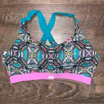 VSX Victorias Secret PINK Logo 34B Pullover Sports Bra Turquoise Print Racerback