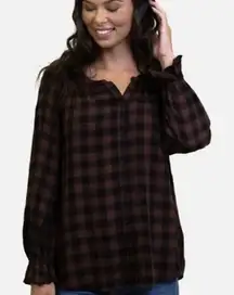 Beachlunchlounge Brown Black Plaid Button Shirt Luna Moose Trail Womens Large L