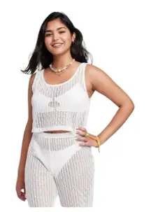 WILD FABLE XXS Openwork Tank Top sleeveless cropped ivory lace beach coverup