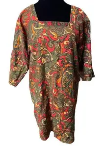 Vintage 70s Hippie Psychedelic Tie Back Tunic Smock Apron Smoke Jacket Top