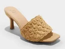A New Day Women's Ayla Woven Raffia Slide Heels Size 7 Square Toe 3 inch Heel