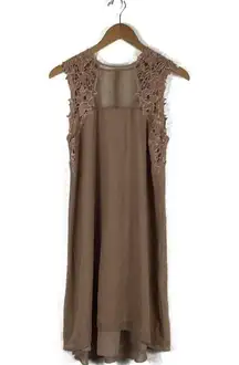 Dress the Population  Tan Embroidered Chiffon Sleeveless Flowy Mini Dress Medium