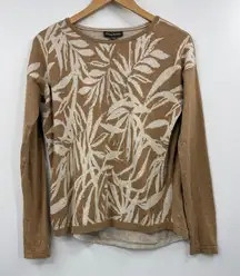 Tommy Bahama Womens Brown Tropical Leaf Print Long Sleeve Cotton Sweater XS