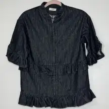 Umgee Full Zip Ruffle Jean Dark Wash Jacket Size M