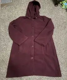 New Denim & Co. Burgundy Sherpa Bonded Fleece Snap Long Sleeve Hooded Jacket M