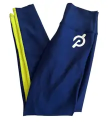Peloton Athletic Leggings Women’s Medium Navy Blue Neon Yellow Ribbed High Rise