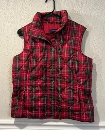 Lands' End Red Plaid Puffer Vest size small