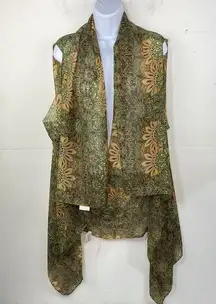 Accents by Lavello Convertible chiffon light weight Green and Tan Patterned Vest