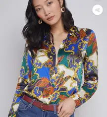 L’AGENCE Tyler Silk Blouse in Multi Butterfly Chain Print (size M)