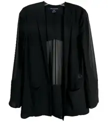 French Connection Size 2 Blazer Jacket Shrug‎ Semi Sheer Black Open Chiffon 1286