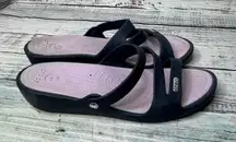 Crocs W8 Navy Wedge Sandals – Black/Navy Slip-On Comfort Shoes – Women’s 8