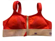 SHEFIT Ultimate High Impact Sports Bra Sz S Red/Tan Moisture Wicking Front Zip