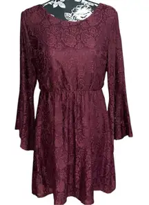 REWIND Burgundy Lace Bell Sleeve Mini Dress