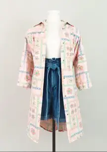 Vintage Gingham Patchwork Snap Coat in Pink | Size M