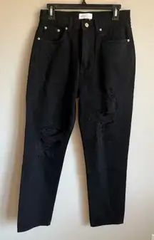 Grey Lab Black Distressed Denim Slim Straight Leg Jeans Womens 28 Grunge City