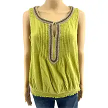 St. John’s Bay (L) Green Sleeveless Beaded Boho Peasant Blouse Top