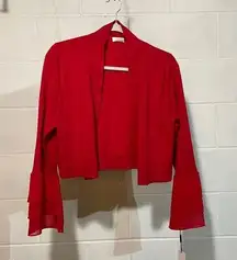 Calvin Klein Women's Cardigan Large Red Ruffle Sleeve Open Front Career Party