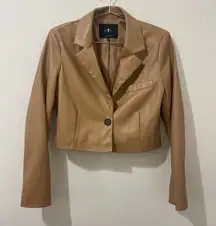 7 For All Mankind Faux Leather Cropped Tan Blazer Jacket Womens Size Small NWOT