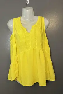 Merona Shirt Womens XL Yellow Sleeveless Swiss Dot Peplum Babydoll Split Neck