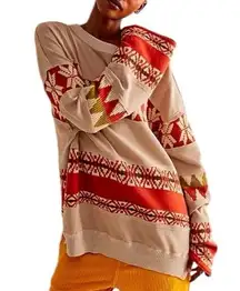We The Free People Ski Holiday Snowflake Swit Oversized Waffle Knit Thermal | L